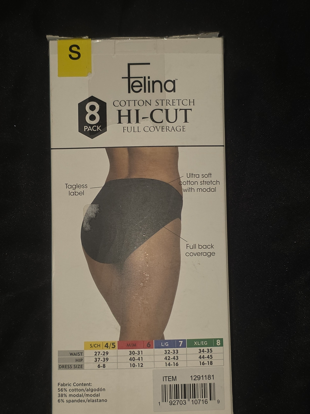 NWT Felina Cotton Stretch Hi-Cut Underwear Panties 8-Pack Small - Picture 2 of 2
